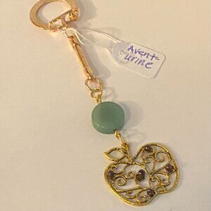 NEW Antique Gold Apple Keychain with Aventurine and Garnet beads